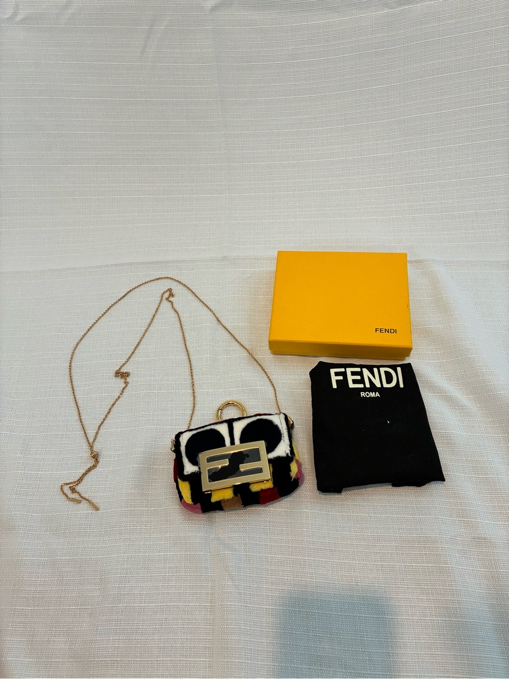 Fendi Nano Multicolor Baguette Micro Bag Charm with Chain Strap Mink